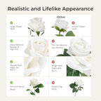 Auihiay 60PCS White Roses Artificial Flowers, Fake Roses, Velvet Silk - Image 4