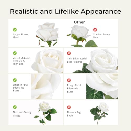 Auihiay 104pcs Roses Artificial Flower - Realistic White Fake Roses - Image 4