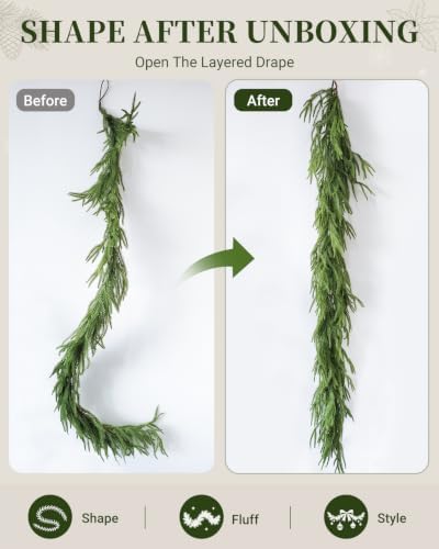 6 FT Norfolk Pine Garland, Real Touch Christmas Greenery Decor - Image 3