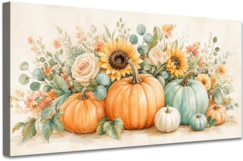 WAXWHELK Pumpkin Fall Canvas Wall Art, Autumn Thanksgiving Rustic Farmhouse Painting Pictures Artwork for Bedroom Living Room Home Decor (24"x47") by Unknown