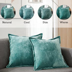 Luxurious Velvet Euro Shams Decorative Throw Pillow Covers 26x26 Set of 2 Solid Square Euro Pillow Shams for Sofa Couch Bedroom, Aqua Green - Image 2