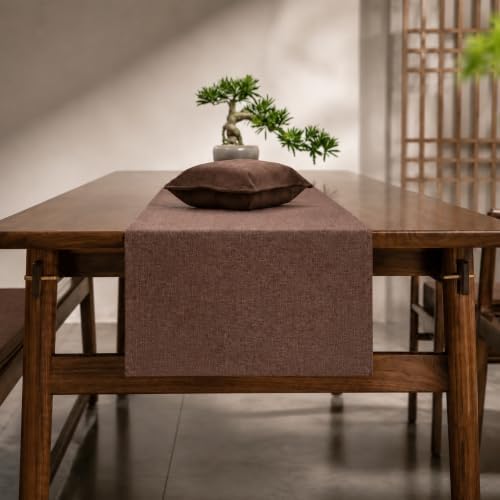 Brown Faux Linen Table Runner Water Resistant Rustic Warm Table Decor 72in - Image 4
