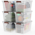 WYT 32 Qt Plastic Clear Storage Bin with Durable Lids and Latching Buckle, 6-Pack Tote Organizing Box Stackable and Nestable by WYT