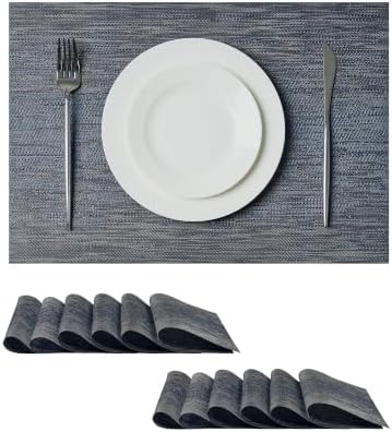Leetaltree Denim Blue Placemats Set of 12 - Heat Resistant Non-Slip Place mats for Dining Table, Washable Durable PVC Vinyl Woven Table Mats（Denim Blue, 12） by Leetaltree-ArtatEveryTable