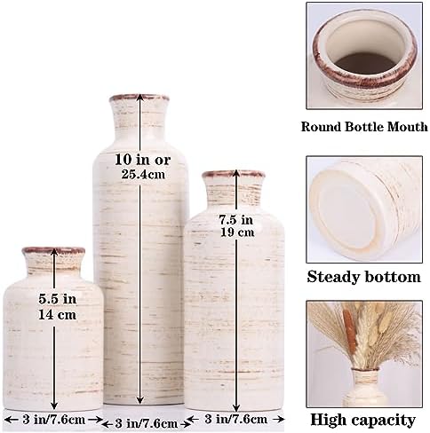 Ceramic Vase Set - 3 Ceramic Small Vases, Farmhouse Country Flower Vase Home Decor, Living Room Decoration, Table Decoration, Fireplace Decor, and Entrance Decorations Centerpieces - Image 2