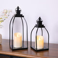 Decorative Candle Lanterns Set of 2, Black Metal for Indoor & Outdoor by DARJEN