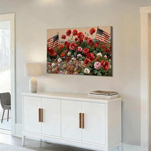 Ship Next Day – Independence Day Canvas Wall Art, Patriotic Pictures, USA Flag Canvas Prints, Framed Canvas Wall Decor, Americana Farmhouse Artwork, Living Room Canvas Art - Image 3