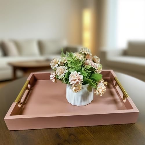 Wooden Decorative Coffee Table Tray, 16" Serving Tray with Gold Handles for Ottoman, Living Room, Perfume, Vanity Dresser Organizer (Mocha) - Image 7