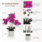 Fake Orchid Plant 23" Tall, Realistic Touch Leaves, Potted Phalaenopsis Artificial Plants Indoor for Home Decor Small Office Home Living Room-Dark Pink - Image 2
