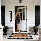 2 Pcs Welcome Door Mat Set, Layered Hello Coir Doormat with Black and White Buffalo Plaid Mat, Front Door Mats with Non-Slip TPR Backing, Farmhouse Modern Door Decor for Porch, Entryway, Patio - Image 3
