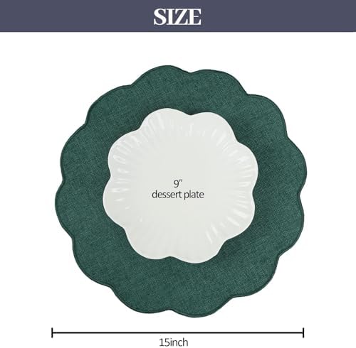 AHHFSMEI Round Faux Linen Placemats Set of 8 Heat Resistant Non-Slip Stain Proof Table Mats for Kitchen Dining Elegant Decor Place Mats (Forest Green,8) - Image 2