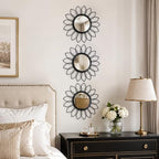 Black Flower Mirror Set of 3, 3PCS Metal Round Decorative Wall Mirrors, Floral Petal Accent Mirror Wall Decor for Living Room, Bedroom, Entryway & Bathroom - Image 5