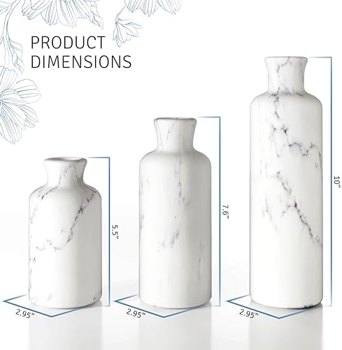 Creative Scents White Marble Look Vases Home Decor - Vase Set of 3 - Perfect for Holding Pampas Grass, Dried/Fresh Flowers, Vases for Your Kitchen, Bedroom, Office, Living/Dining Room, or Shelf Decor - Image 6