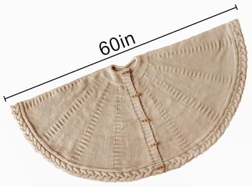 60 inch Christmas Tree Skirt: Large Tree Skirt for 9ft Tree, Braided Cable Knit Beige Tree Skirt, Vintage Tree Skirts, Rustic Farmhouse Christmas Decorations - Image 2