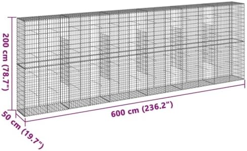 vidaXL Gabion Basket with Cover 236.2"x19.7"x78.7" Galvanized Iron - Image 3