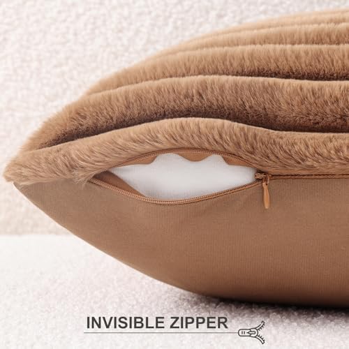 Pallene Faux Fur Decorative Throw Pillow Covers 20x20 Set of 2, Brown - Image 3