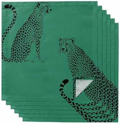 Leopard Prints Cloth Napkins Set of 6, Holiday Napkins for Baby Shower, Retro Middle Century Animals Texture Green Washable Reusable Dinner Napkin for Cocktail Wedding Party, 20 x 20 Inch by Boanket