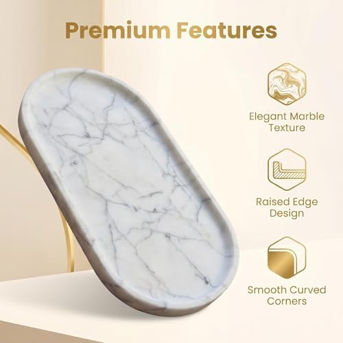 Natural Marble Tray - 12x6 Bathroom Decorative Tray, Perfume Tray & Vanity Tray Organizer. Versatile Tray Countertop Catchall for Jewelry, Soap & Candles - Image 4