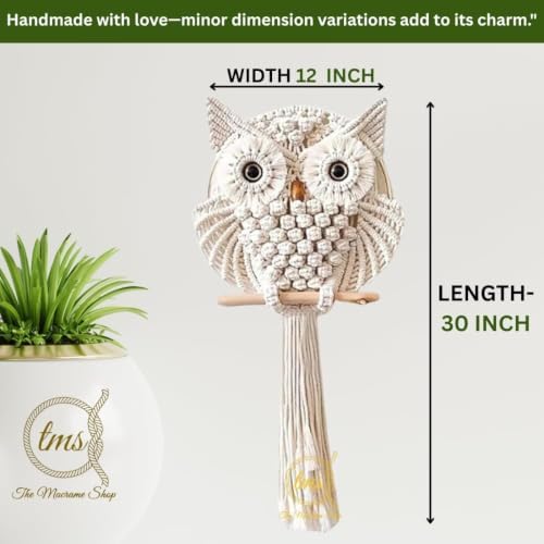 Bohemian Owl Macramé Wall Hanging Pack Of 2-12 x 23 Inch, Off White - Image 3
