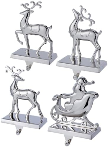 Set of 4 Christmas Stocking Holder for Mantel Reindeer and Sleigh Christmas Stocking Hangers for Fireplace Metal Mantel Hooks Hanger for Christmas (Stocking Holder Set of 4) - Image 3