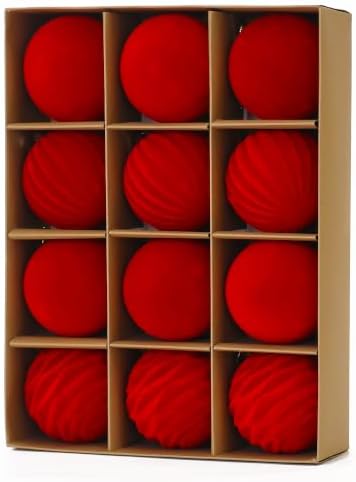 3.15In Red Velvet Christmas Ornaments Set,12Pcs Flocked Ornaments Balls by Senjie