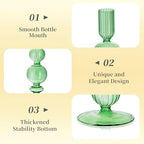 Hewory Glass Candlestick Holders Set: 3PCS Green Taper Candle Holders Bulk - Image 5