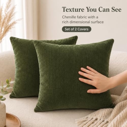 JoraLion Chenille Lumbar Pillow Covers 26x26 inch Moss Green - Image 7