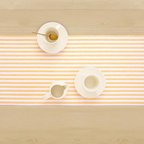Solino Home 100% Linen Table Runner, 14 x 60 in, Mustard and White Striped - Image 4