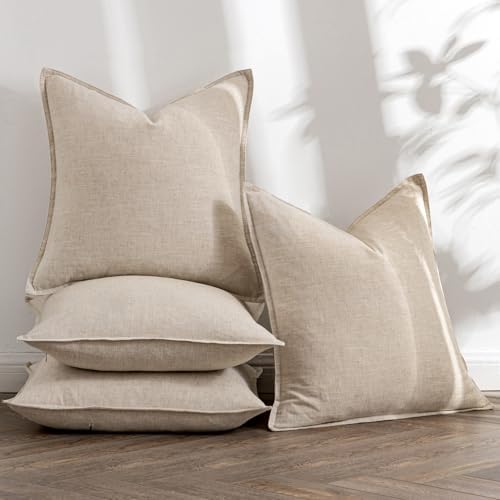 MIULEE Beige Boho Linen Decorative Pillow Covers 18x18 Inch Pack of 4 - Image 5