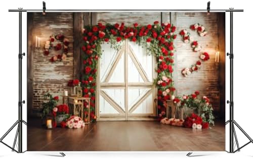 8x6ft Red Rose Brick Wall Wood Door Backdrop for Wedding Bridal Shower Party Decorations Mother’s Day Valentine's Day Engagement Backdrops Portrait Photo Booth Props - Image 3