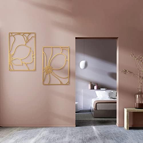 Glamativity 4 Pack Gold Wall Art, Flower Minimalist Single Line Art, Real Metal Nature Floral Abstract Wall Decor for Kitchen Bedroom Living Room - Image 6