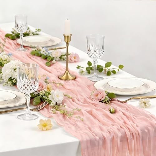 DeZerlor Dusty Pink Cheesecloth Table Runners 12 Pack Summer Boho Runners - Image 2
