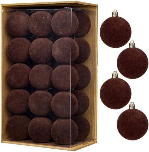 30PCS Velvet Christmas Ball Ornaments Set, 2.36" Shatterproof Baubles for Christmas Tree Decorations, Hanging Baubles with Soft Velvet Finish for Thanksgiving Holiday Party Décor, Dark Brown by Arborus