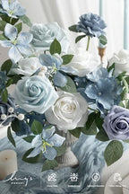 Ling's moment Artificial Wedding Flowers Combo, Dusty Blue & White, Grand - Image 3