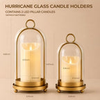Hurricane Glass Candle Holders, 5"&4" Gold Candle lantern Holders (Include Led Pillar Candles) Hurricane Candle Holder for Adding Vintage Elegance to Home Decor Dining Tables Mantels - Image 2