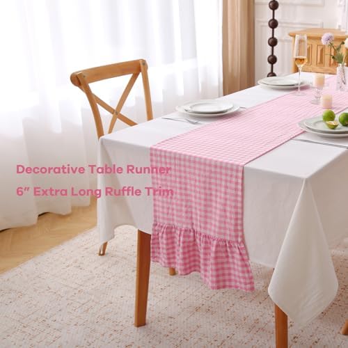 Pink White Plaid Gingham Ruffle Table Runner Cabinet Cover 13"x120" - Image 3