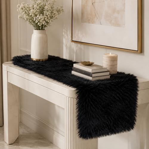 Black Faux Fur Table Runner Christmas Table Decor 11.8 x 59.0 Inch - Image 6