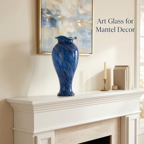 20in Tall Hand Blown Glass Vase Unique Ruffle Wide Mouth Vases, Elegant Modern Glass Flower Decorations Vase, Beautiful Colorful Vases for Home Living Room Bookshelves Wedding High End Centerpieces - Image 6