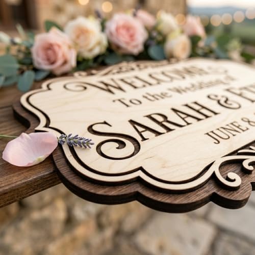 Personalized Romantic Manor Wedding Welcome Sign - Custom 3D Wood Ceremony Entrance & Reception Board for Luxury Mansion, Chapel or Vineyard Venue - Multiple Sizes - Image 3