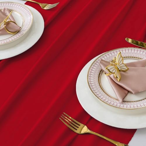 MDS Pack of 20 | Red | 14ft Chiffon Table Runner 29x170 Inches Long Romantic Rustic Sheer Gauze Runner for Wedding Bridal Shower Birthday Banquets Engagement Spring Easter Boho Decorations - Image 4