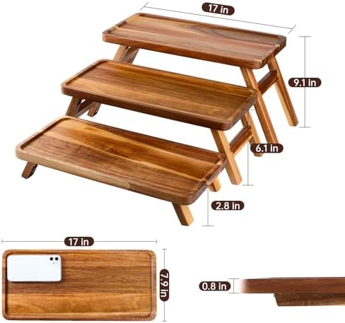Tiered Serving Tray 17 Inch Acacia Wooden Cupcake Stand & Platters 3 Tiered Tray Foldable Dessert Table Display Set Decor for Party Charcuterie Boards for Birthday, Wedding, Christmas, Valentine's Day - Image 6