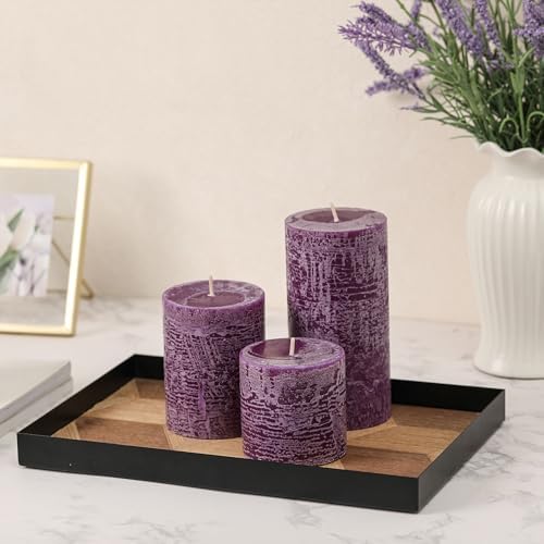 3x6 Inch Purple Pillar Candles Set of 3 - Hand-Poured Unscented Candles, Long Clean Burning, Large Big Candle, Smokeless Dripless Candle for Dinner Table, Wedding, Home, Bathroom, Advent Decor - Image 2