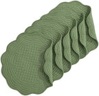 HOMBYS Quilted Placemats Set of 6 Washable Round Placemats for Kitchen Table-100% Cotton Fabric 14 Inch Round Table Mats, Cotton Fabric with Microfiber Filling (14"x14", Emerald Green) by HOMBYS