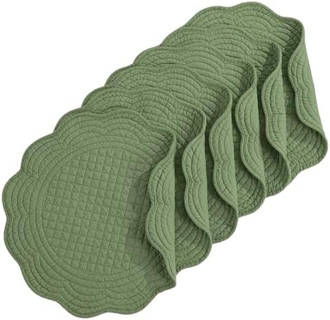 HOMBYS Quilted Placemats Set of 6 Washable Round Placemats for Kitchen Table-100% Cotton Fabric 14 Inch Round Table Mats, Cotton Fabric with Microfiber Filling (14"x14", Emerald Green) by HOMBYS