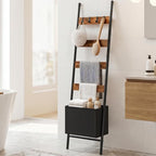 HOOBRO Blanket Ladder with Basket, 17.3" L x 74" H, Towel Rack with Hooks, Blanket Holder Rack, Decorative Ladder Shelf, Drying and Display Rack for Bathroom, Living Room, Rustic Brown BF111CJ01 - Image 4