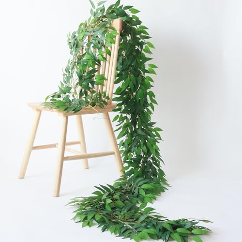 mizii Artificial Vines Garland 10 Feet Faux Italian Ruscus Vine Greenery Garland Silk Green Leaves Decoration Fake Plants Greenery for Table Centerpieces Home Room Wall Wedding Arch Decor (10 feet) by Mizii