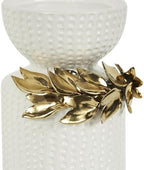 Deco 79 Ceramic Decorative Candle Holder Candle Stand with Abstract Spotted Pattern and Gold Leaf Accents, Set of 2 Candlestick Holder 12", 9" H, White - Image 4