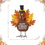 Glitzhome 12”H Thanksgiving Turkey Figurine Decor, Wooden Metal Turkey Table Decoration Decorative Happy Turkey Day Decorations, Fall Harvest Thanksgiving Indoor Home Decor - Image 2