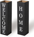 Glitzhome Set of 2 Wooden Welcome Porch Sign, Rustic Double Sided Box-shaped "WELCOME, HOME" Porch Sign for Front Porch Decor, Black, 30"H by Glitzhome