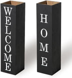 Glitzhome Set of 2 Wooden Welcome Porch Sign, Rustic Double Sided Box-shaped "WELCOME, HOME" Porch Sign for Front Porch Decor, Black, 30"H by Glitzhome